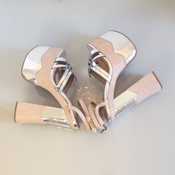 Jeffrey Campbell Y2K Nude Chrome Ambrose Platform Heels Shiny Ankle Strap NEW - Picture 6 of 12